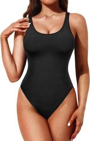 Tempt Me Women High Cut One Piece Swimsuit Low Back Scoop Neck Retro 80s Bathing Suit