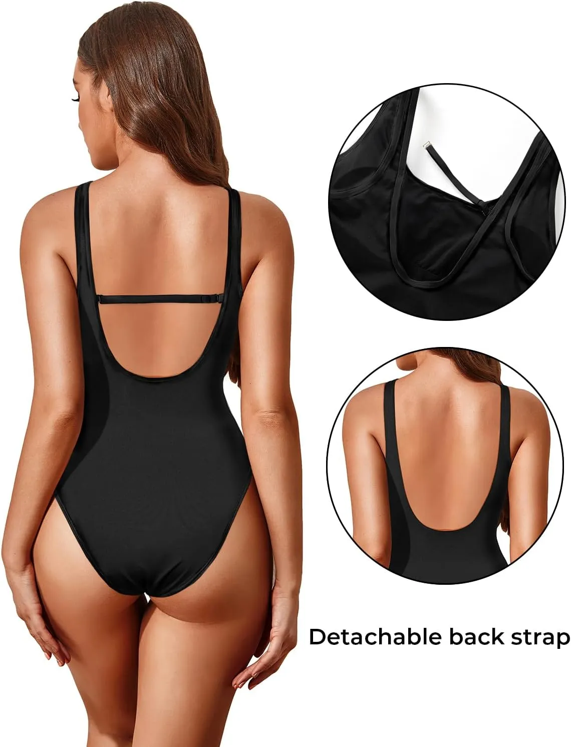 Tempt Me Women High Cut One Piece Swimsuit Low Back Scoop Neck Retro 80s Bathing Suit