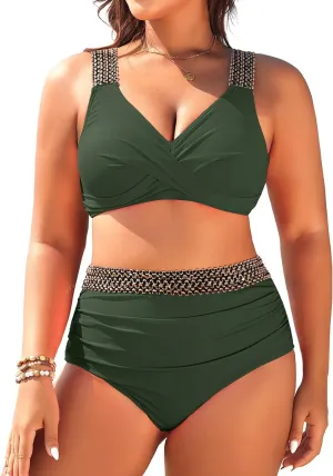 Tempt Me Women Plus Size High Waisted Bikini Set Two Piece Tummy Control Swimsuit