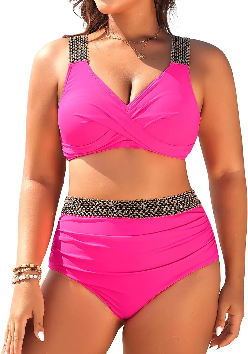 Tempt Me Women Plus Size High Waisted Bikini Set Two Piece Tummy Control Swimsuit