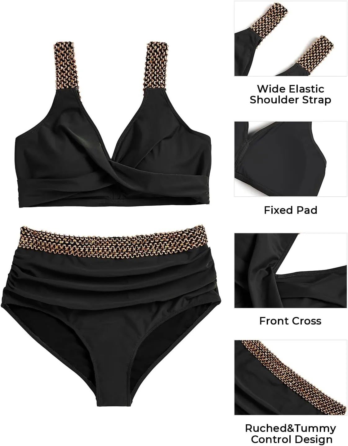 Tempt Me Women Plus Size High Waisted Bikini Set Two Piece Tummy Control Swimsuit