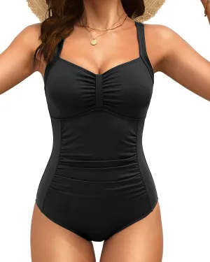 Tempt Me Women Ruched Slimming One Piece Swimsuits Tummy Control Vintage Bathing Suits