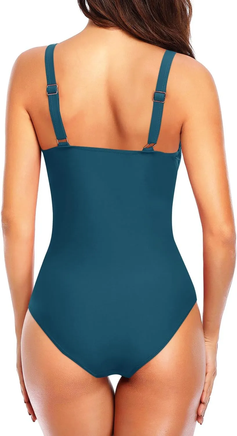 Tempt Me Women Ruched Slimming One Piece Swimsuits Tummy Control Vintage Bathing Suits