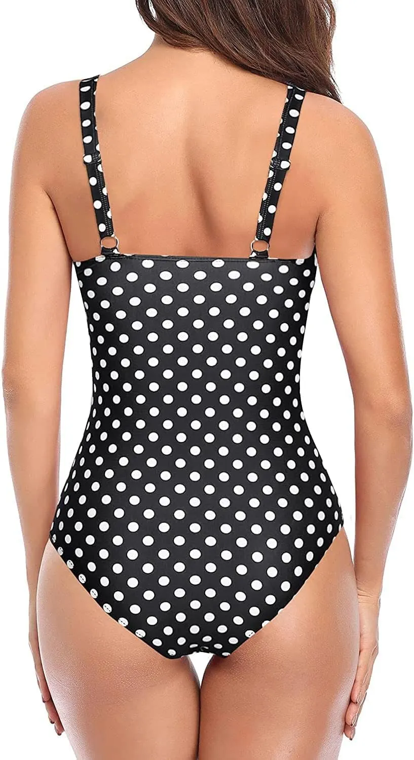 Tempt Me Women Ruched Slimming One Piece Swimsuits Tummy Control Vintage Bathing Suits