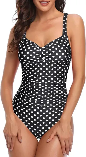 Tempt Me Women Ruched Slimming One Piece Swimsuits Tummy Control Vintage Bathing Suits