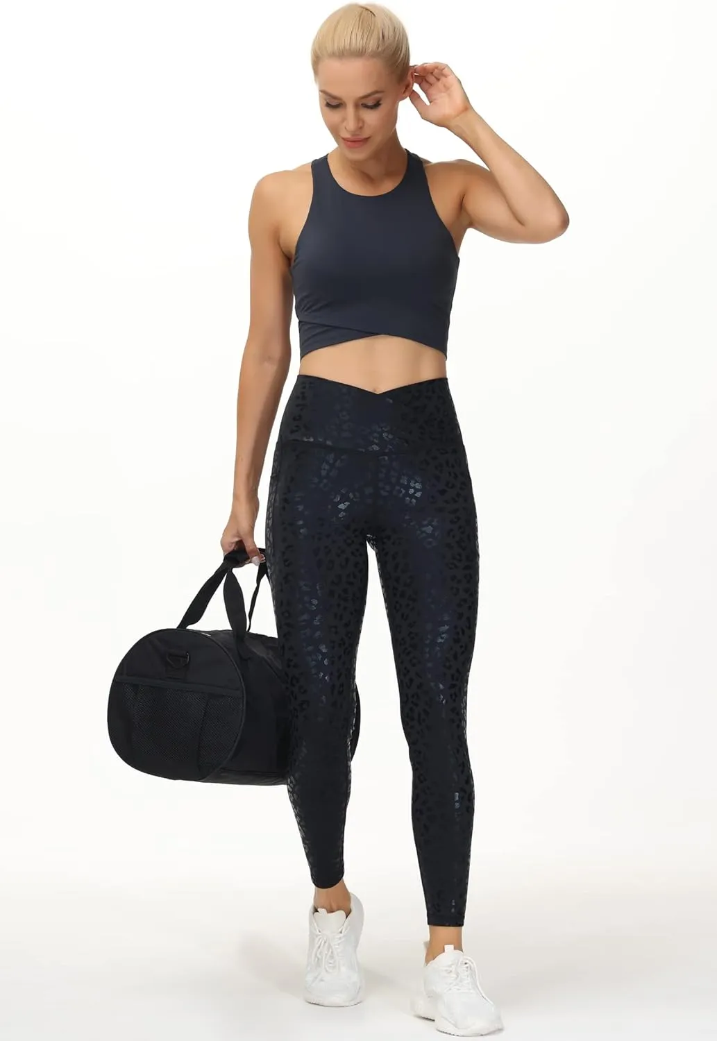 THE GYM PEOPLE Women's V Cross Waist Workout Leggings Tummy Control Running Yoga Pants with Pockets