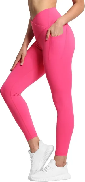 THE GYM PEOPLE Women's V Cross Waist Workout Leggings Tummy Control Running Yoga Pants with Pockets