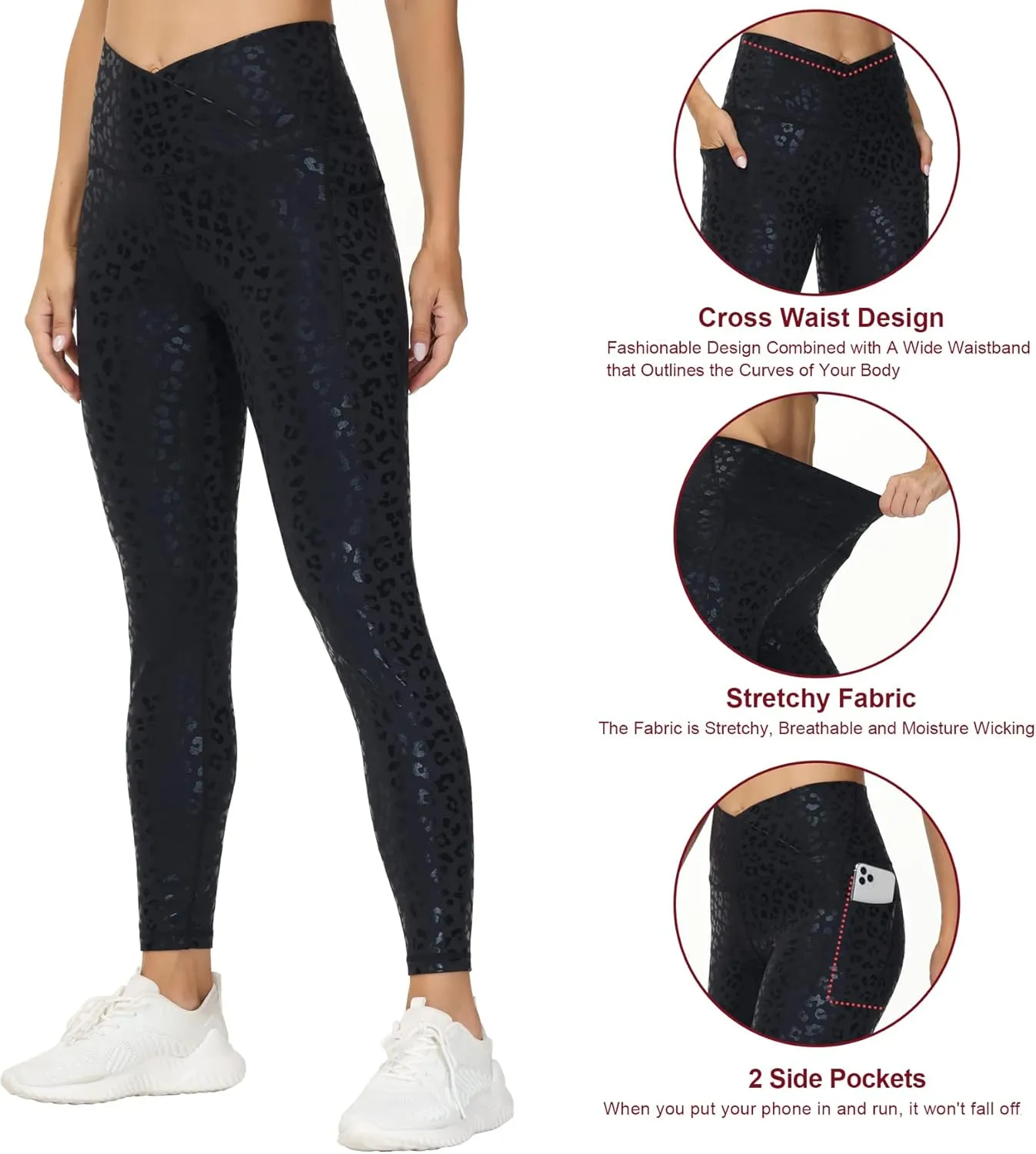 THE GYM PEOPLE Women's V Cross Waist Workout Leggings Tummy Control Running Yoga Pants with Pockets