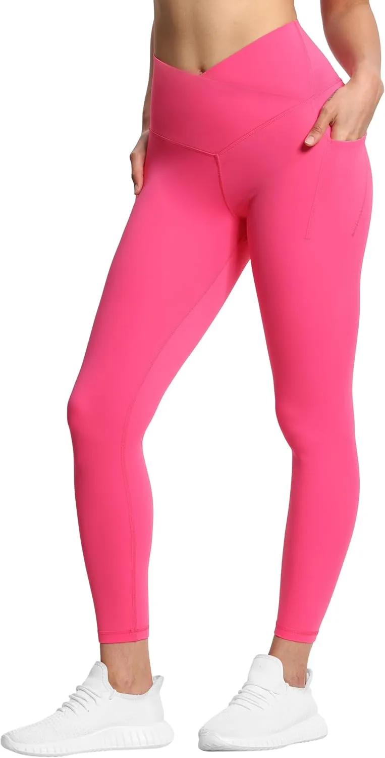THE GYM PEOPLE Women's V Cross Waist Workout Leggings Tummy Control Running Yoga Pants with Pockets