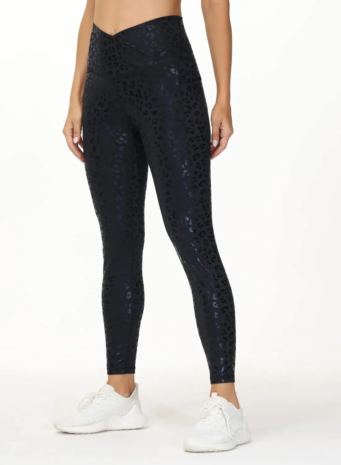 THE GYM PEOPLE Women's V Cross Waist Workout Leggings Tummy Control Running Yoga Pants with Pockets