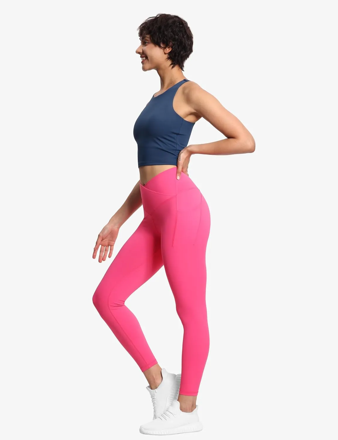 THE GYM PEOPLE Women's V Cross Waist Workout Leggings Tummy Control Running Yoga Pants with Pockets