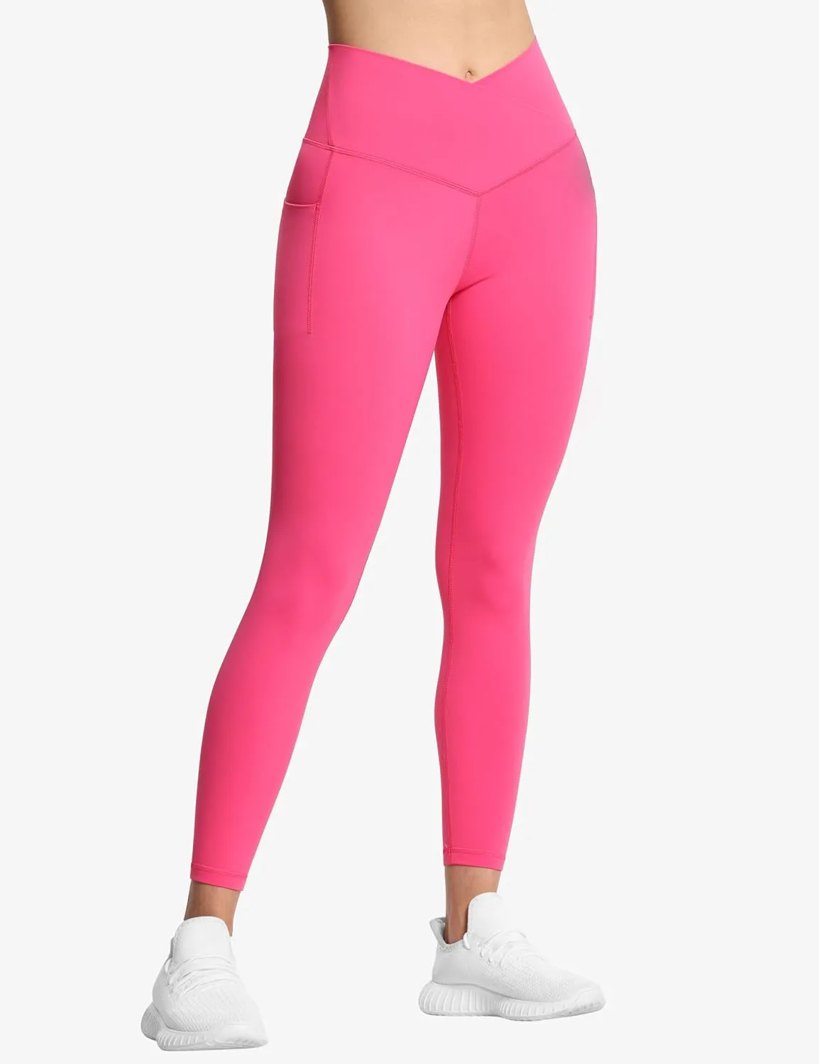 THE GYM PEOPLE Women's V Cross Waist Workout Leggings Tummy Control Running Yoga Pants with Pockets