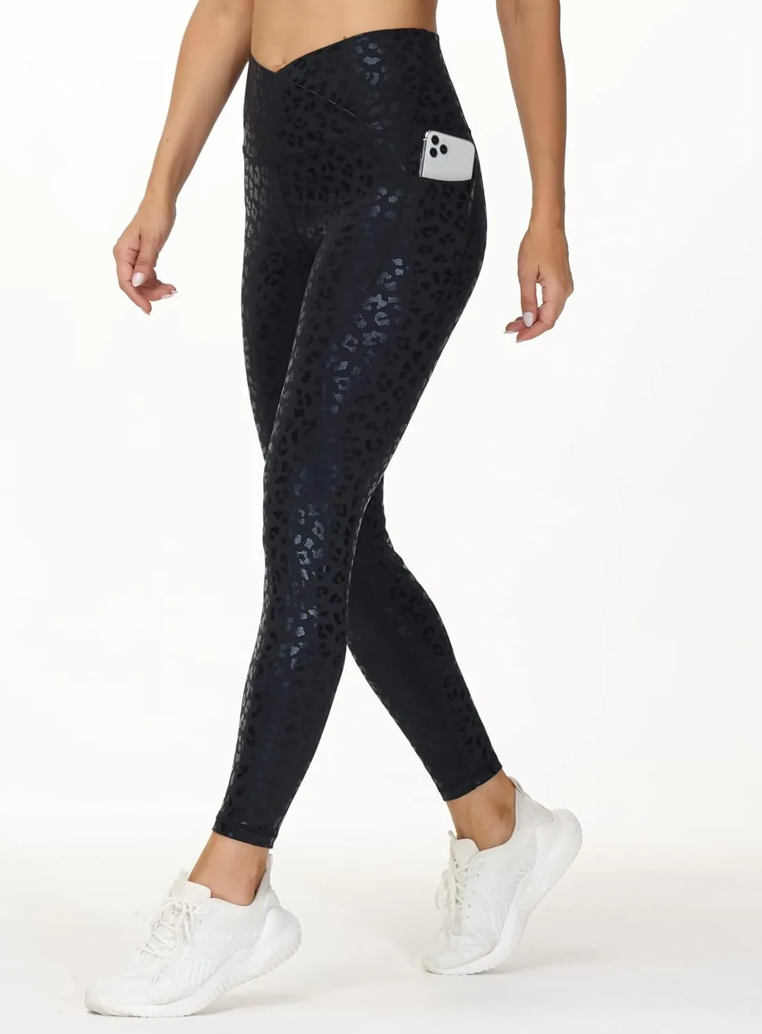 THE GYM PEOPLE Women's V Cross Waist Workout Leggings Tummy Control Running Yoga Pants with Pockets