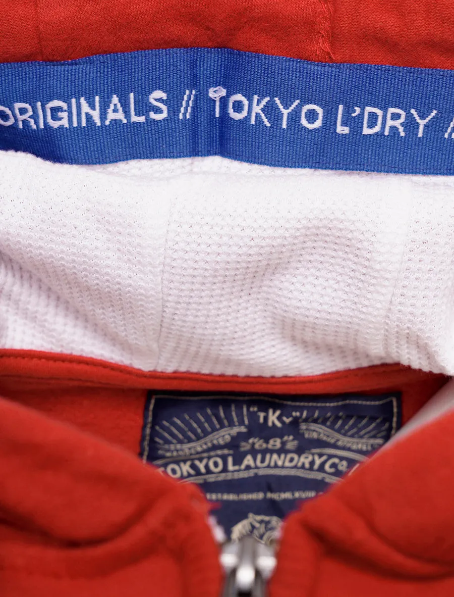 Timber Lakes Zip Through Hoodie With Tape Sleeve Detail In Barados Cherry - Tokyo Laundry