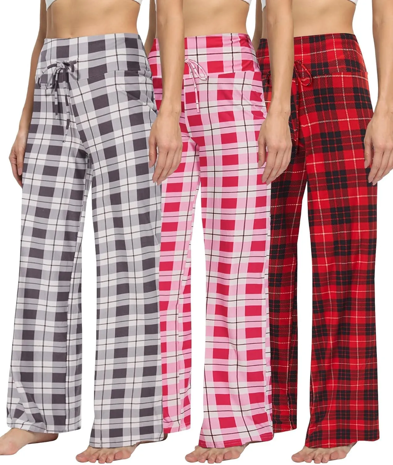 TNNZEET 3 Pack Women's Wide Leg Pants with Pockets - Casual Loose Yoga Trouser Pants Sweatpants Palazzo Lounge Pajama Pants