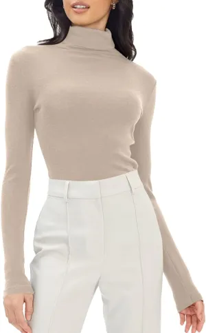 Trendy Queen Womens Mock Turtleneck Long Sleeve Shirts Fall Fashion Basic Layering Slim Fit Soft Thermal Underwear Tops