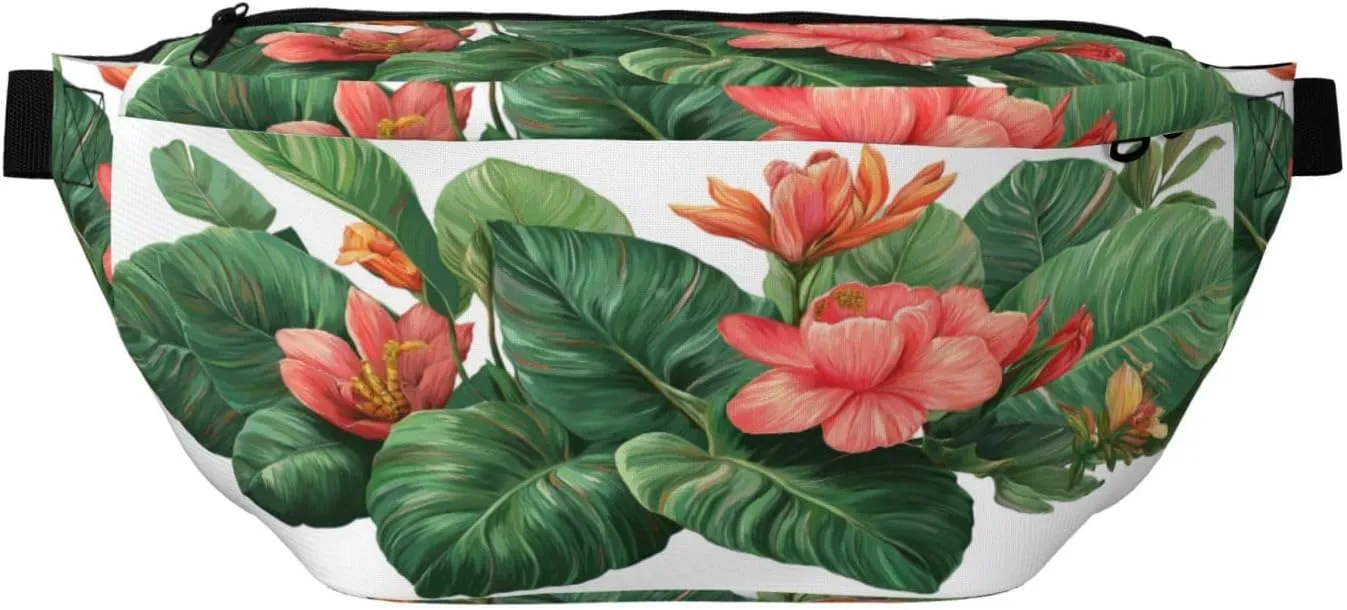 Tropical Plant Red Flowers Fanny Pack For Women Man, Waist Belt Bag Crossbody For Sports Travel Hiking Running Jogging