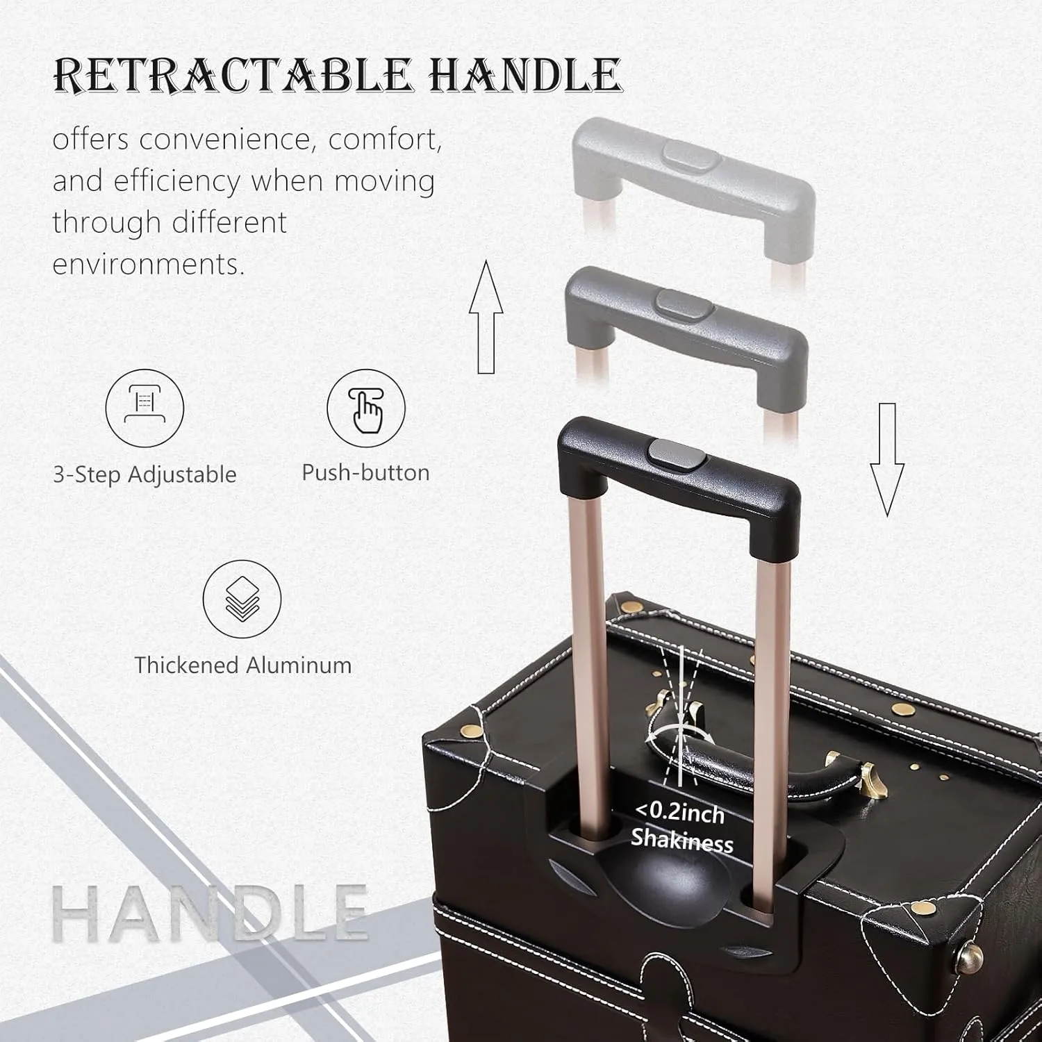 UNIWALKER 2 Piece Vintage Suitcase Set, 24" Handcraft Retro Spinner Trunk Luggage with Train Case for Women Men, BLACK