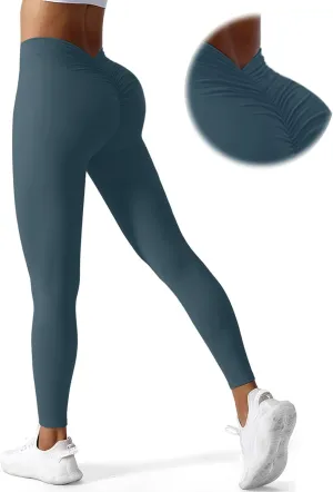 V Back Workout Leggings for Women High Waisted Biker Booty Tights Scrunch Butt Lifting Gym Yoga Pants