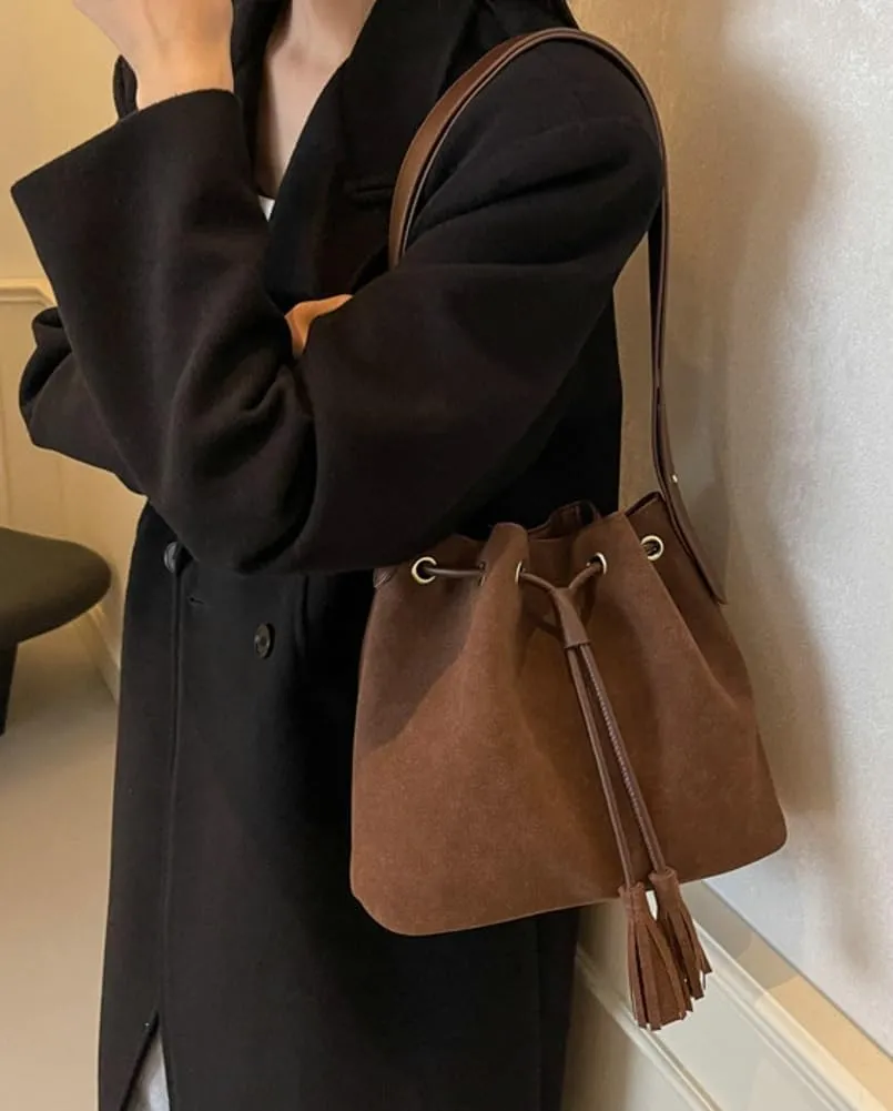 Vegan Leather Retro Bucket Bags Purses Hobo and PU Shoulder Handbags Drawstring with Adjustable Straps 2024