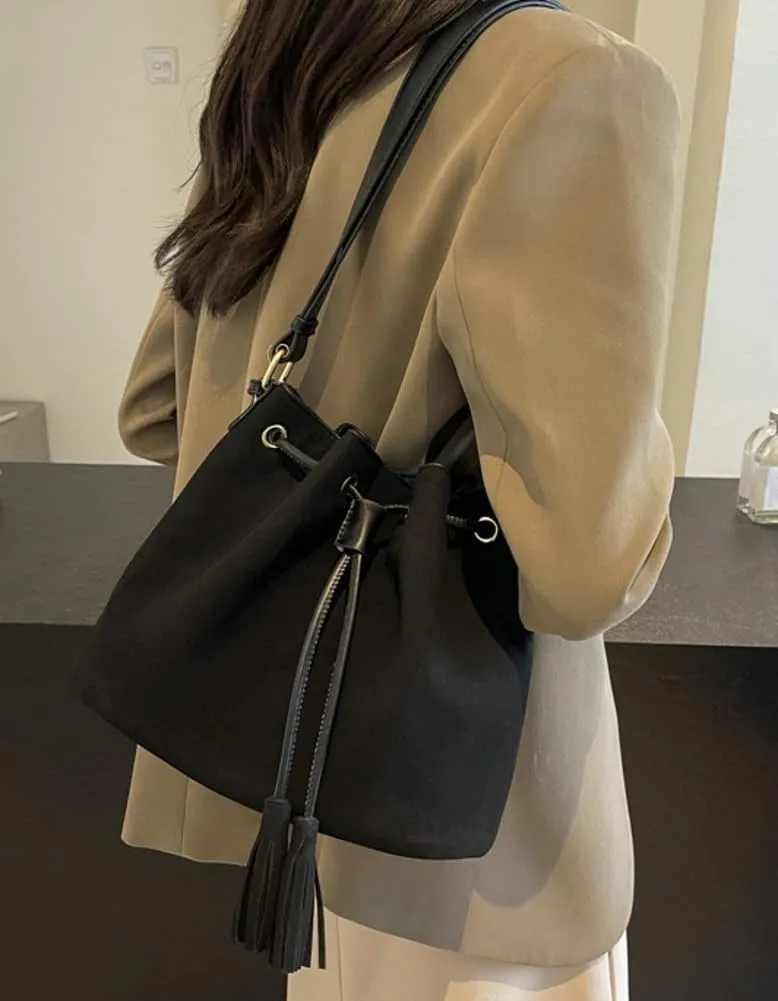 Vegan Leather Retro Bucket Bags Purses Hobo and PU Shoulder Handbags Drawstring with Adjustable Straps 2024