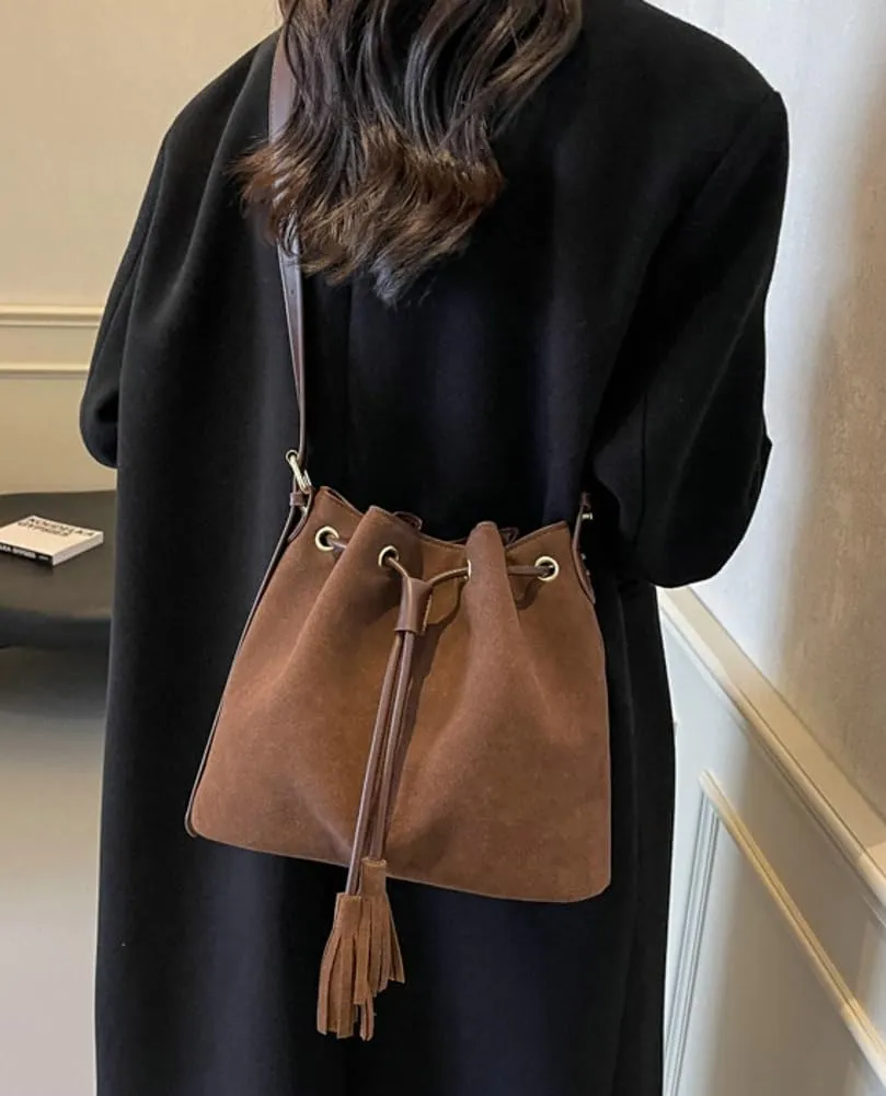 Vegan Leather Retro Bucket Bags Purses Hobo and PU Shoulder Handbags Drawstring with Adjustable Straps 2024