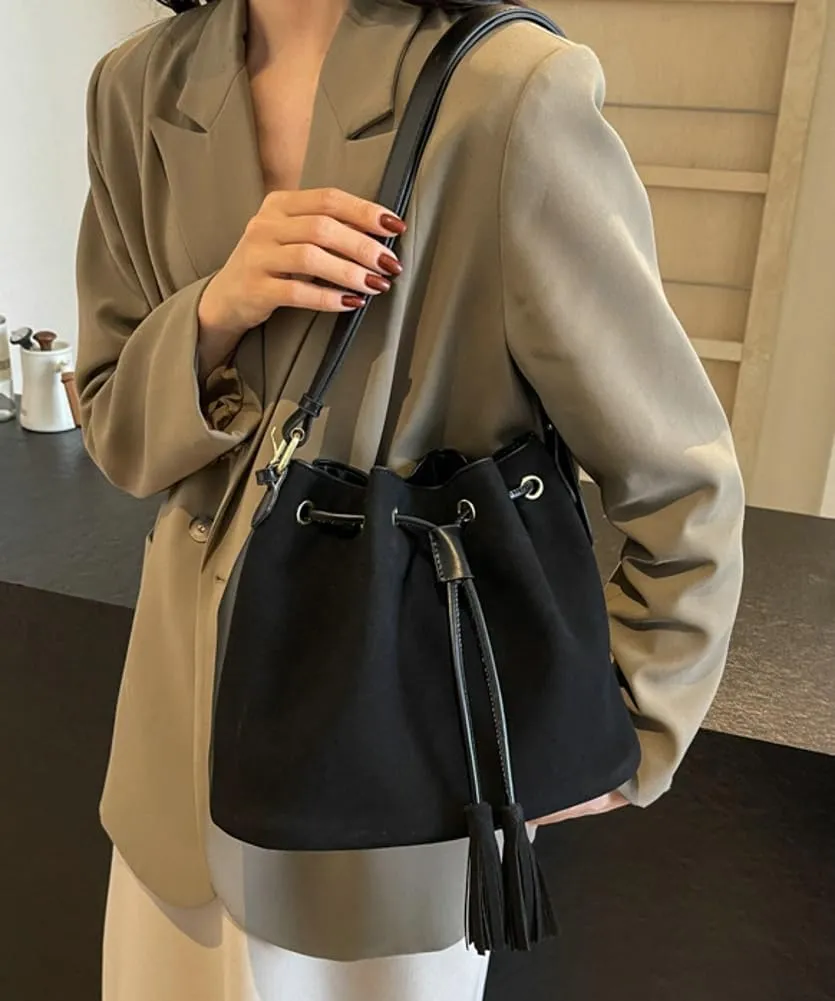 Vegan Leather Retro Bucket Bags Purses Hobo and PU Shoulder Handbags Drawstring with Adjustable Straps 2024