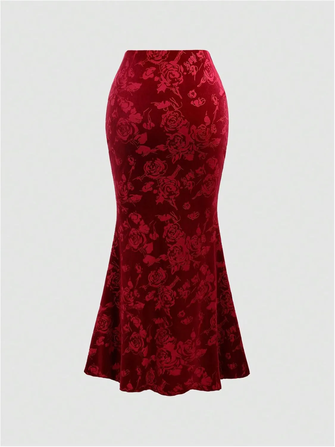 Verdusa Women's Vintage Floral Ruched Fishtail Skirt Elastic Waist Bodycon Long Skirt