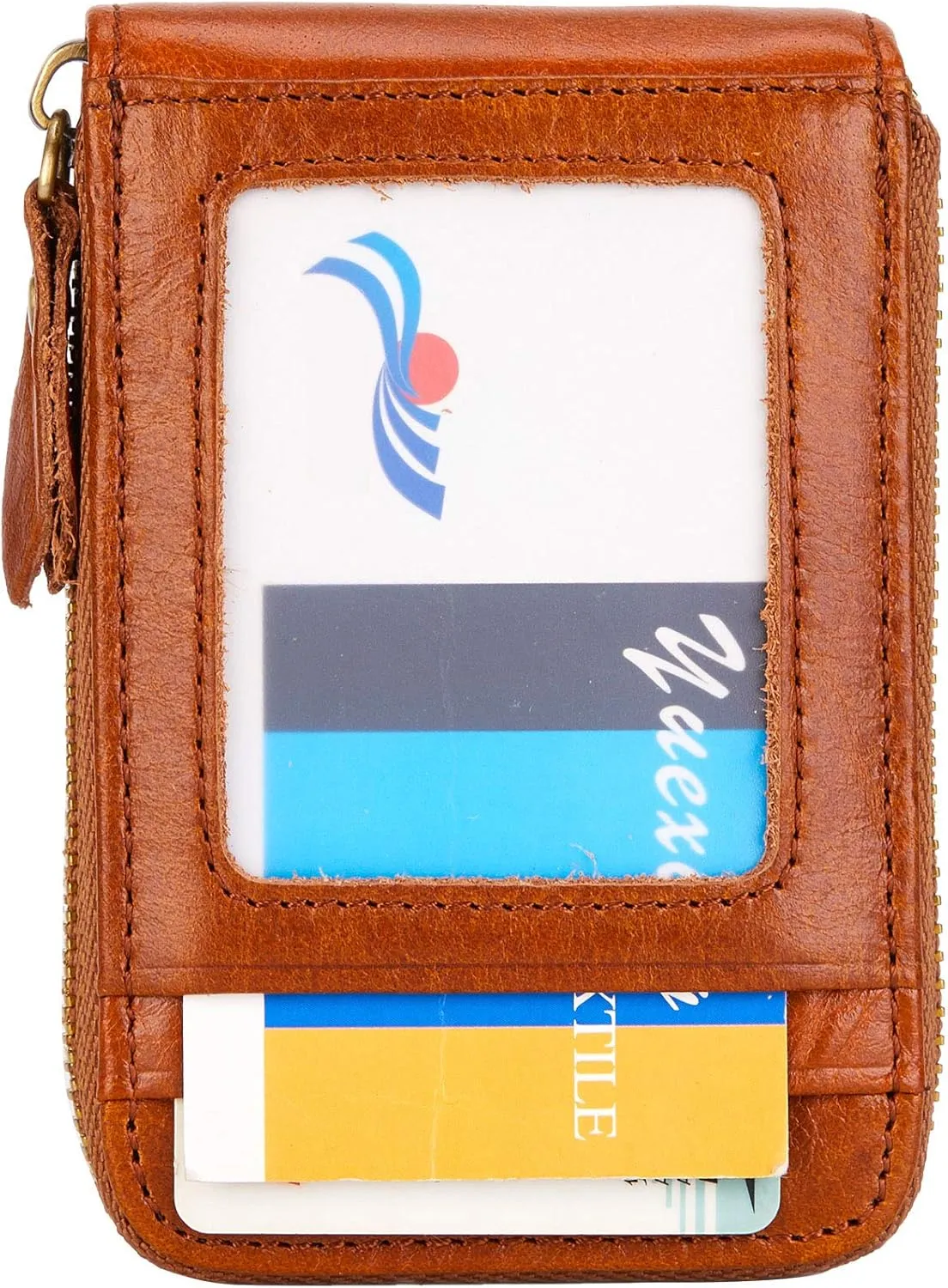 Vintage Full Top Grain Leather Wallet RFID Blocking Multi Card Case with Zipper Pocket Card Holder for Men Women Gift Box