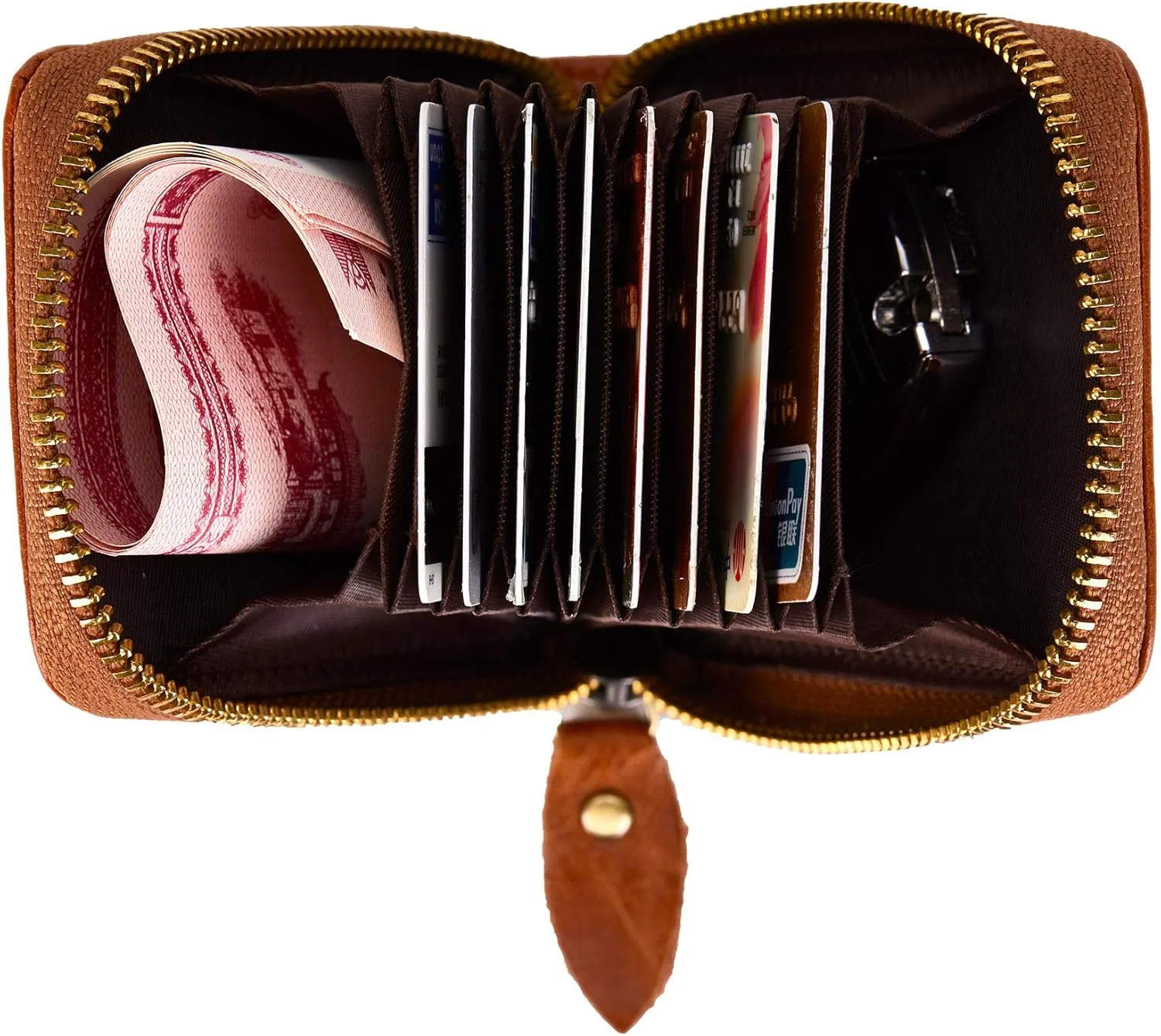 Vintage Full Top Grain Leather Wallet RFID Blocking Multi Card Case with Zipper Pocket Card Holder for Men Women Gift Box