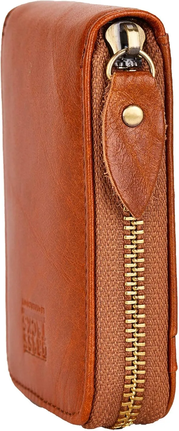 Vintage Full Top Grain Leather Wallet RFID Blocking Multi Card Case with Zipper Pocket Card Holder for Men Women Gift Box