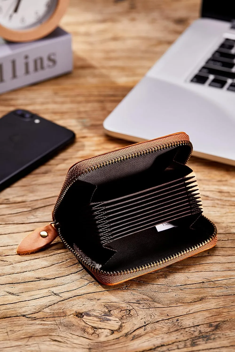 Vintage Full Top Grain Leather Wallet RFID Blocking Multi Card Case with Zipper Pocket Card Holder for Men Women Gift Box