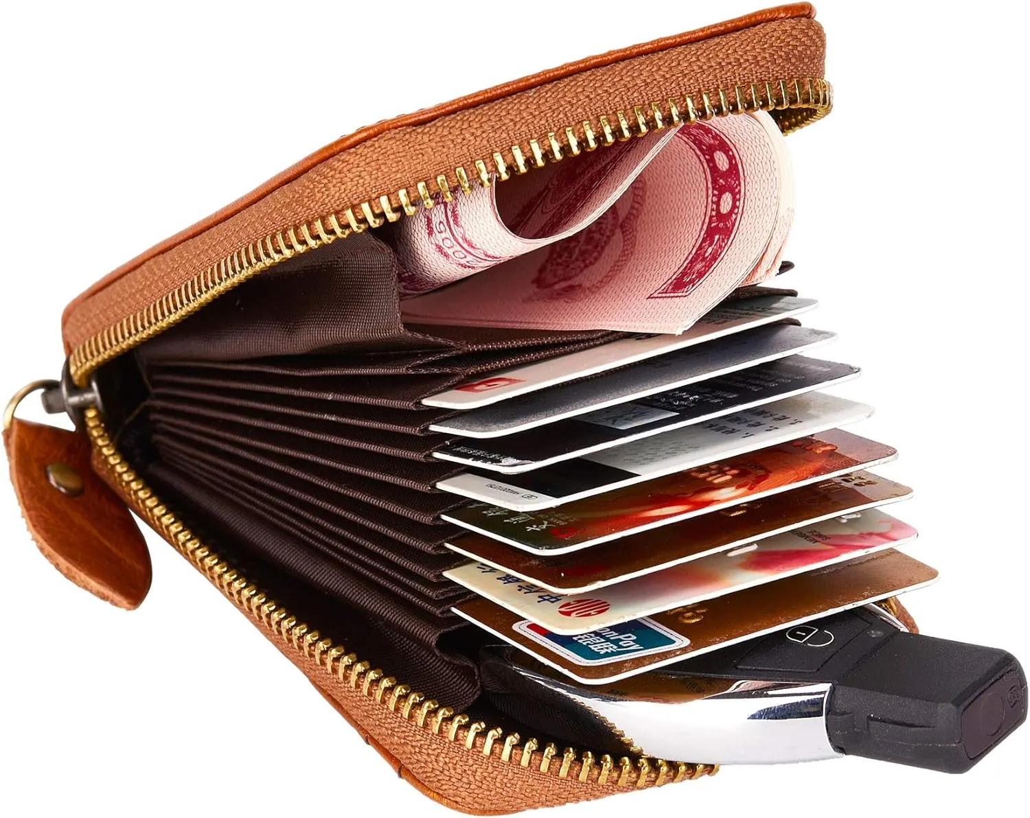 Vintage Full Top Grain Leather Wallet RFID Blocking Multi Card Case with Zipper Pocket Card Holder for Men Women Gift Box