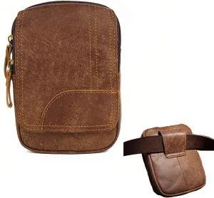 Vintage Genuine Leather Belt Bag Cell Phone Waist Pouches for Men Loop Holster Waist Coin Purse Wallet Pocket Pouch
