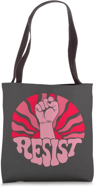 Vintage Resist Protest Design with Retro Fist and Sun Tote Bag