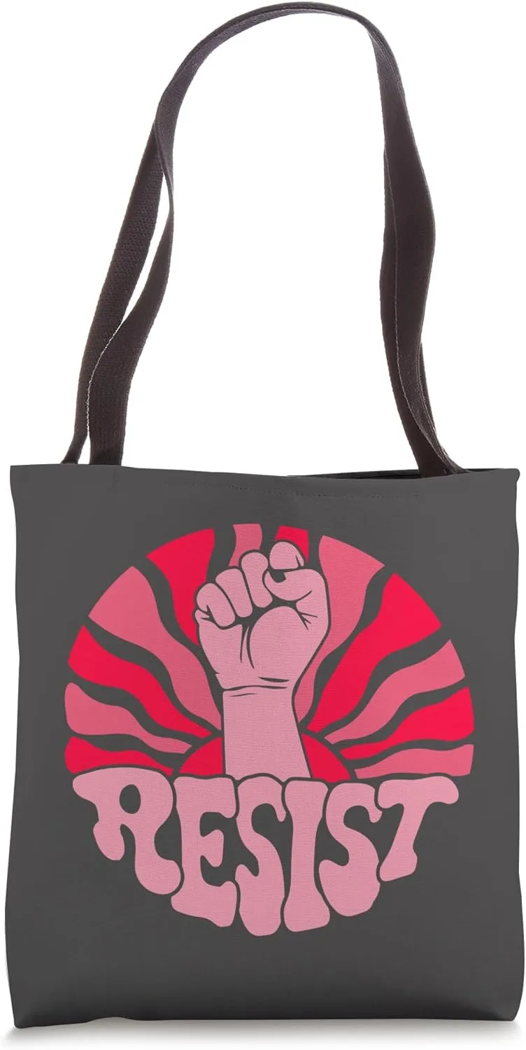 Vintage Resist Protest Design with Retro Fist and Sun Tote Bag