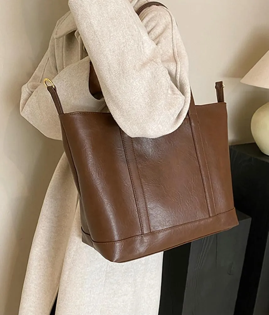 Vintage Tote Bag for Women Premium PU Leather Satchel Purse Causal Shuolder Bag Fall Winter College Top Handle Purse 2024