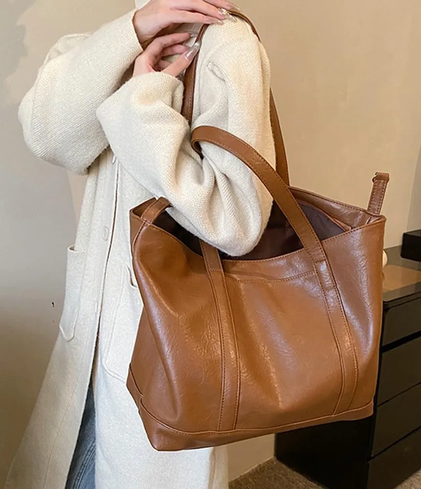 Vintage Tote Bag for Women Premium PU Leather Satchel Purse Causal Shuolder Bag Fall Winter College Top Handle Purse 2024