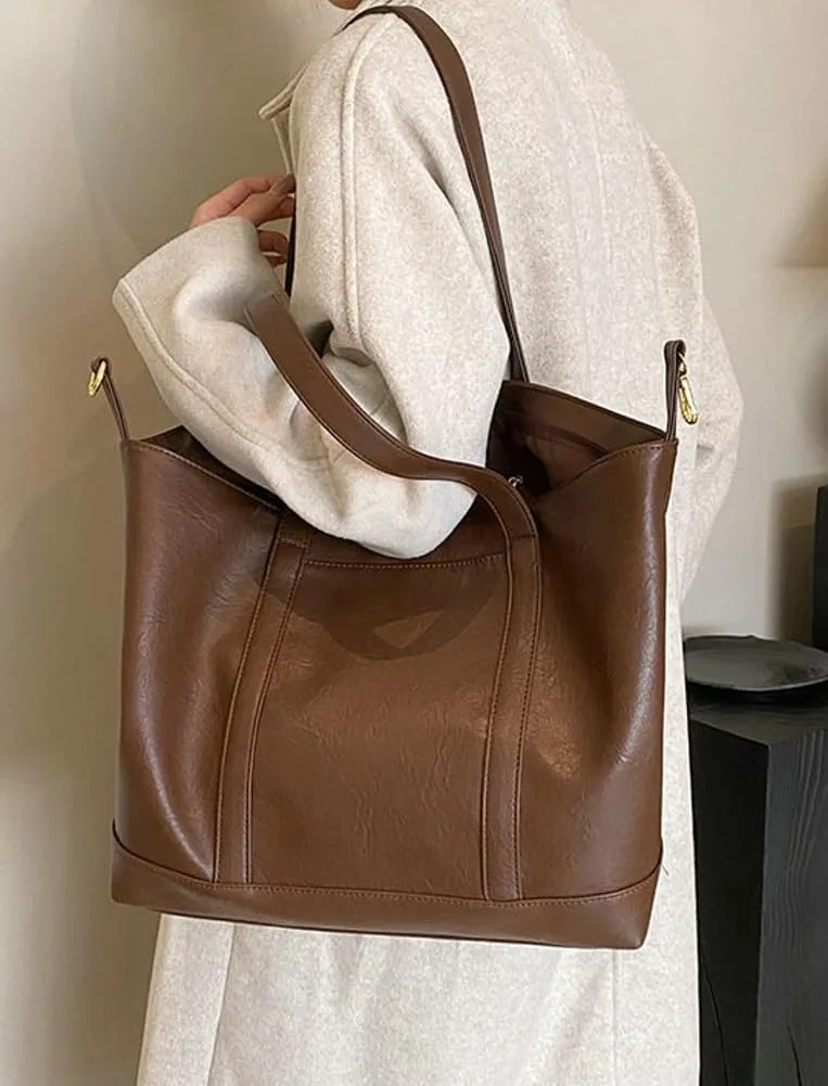 Vintage Tote Bag for Women Premium PU Leather Satchel Purse Causal Shuolder Bag Fall Winter College Top Handle Purse 2024
