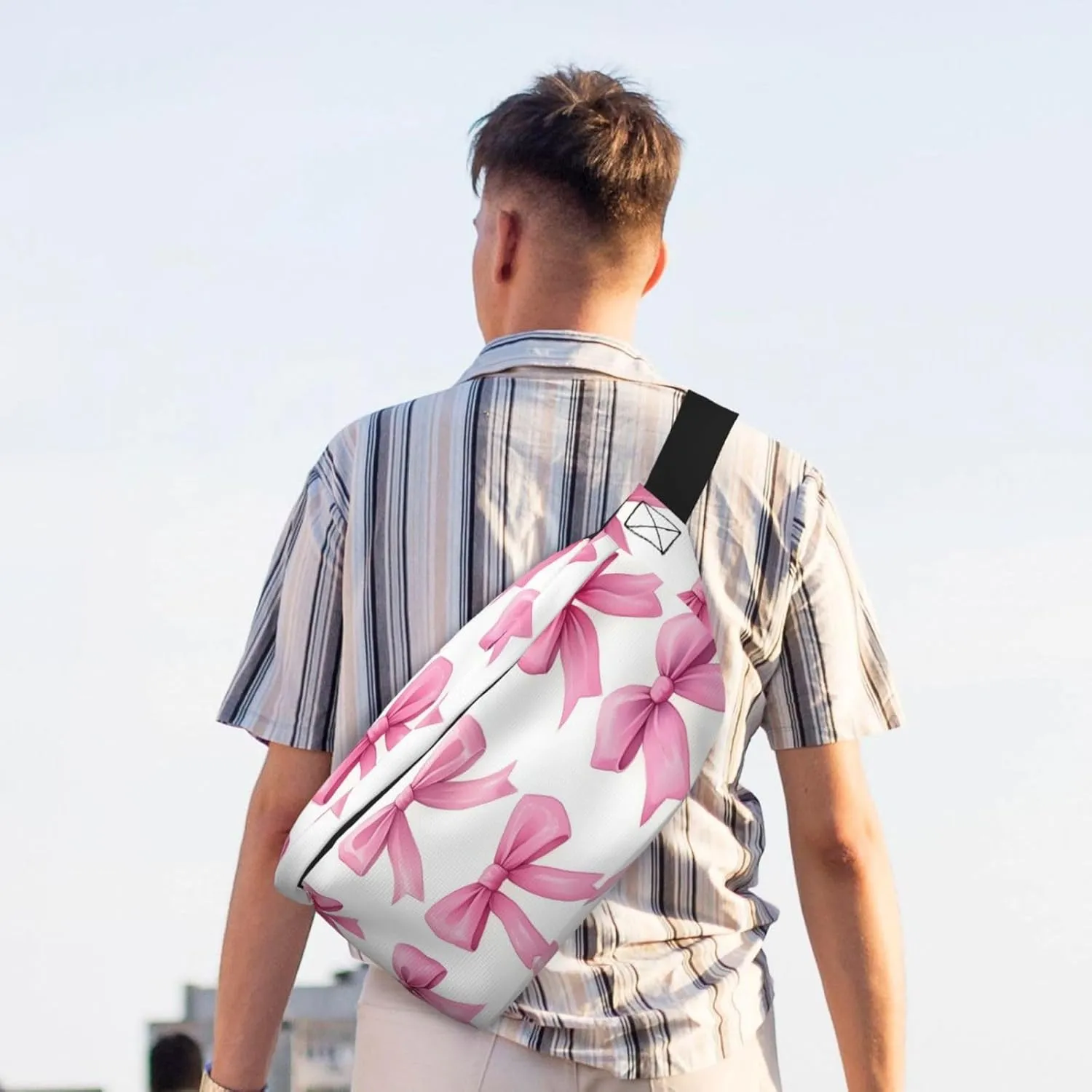 Watercolors Pink Bows Fanny Pack For Women Man, Waist Belt Bag Crossbody For Sports Travel Hiking Running Jogging