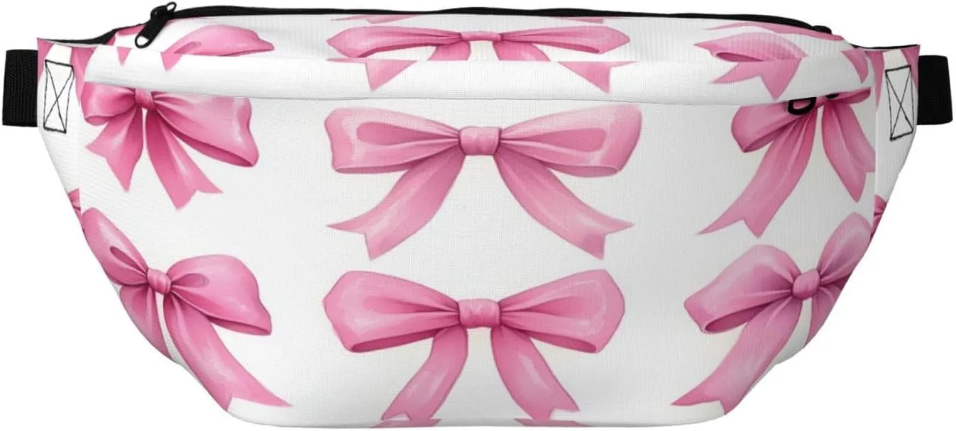 Watercolors Pink Bows Fanny Pack For Women Man, Waist Belt Bag Crossbody For Sports Travel Hiking Running Jogging