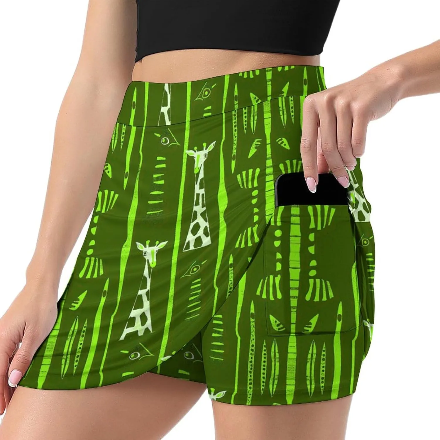 Wave Pattern Women's Athletic Skirts Light Proof A-line Trouser Skirt with Shorts Pockets