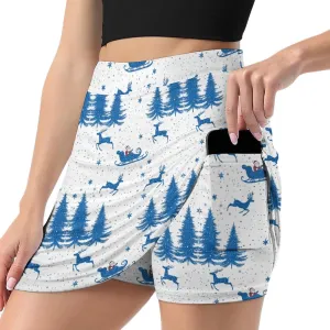 Wave Pattern Women's Athletic Skirts Light Proof A-line Trouser Skirt with Shorts Pockets