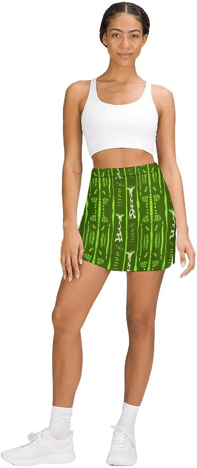 Wave Pattern Women's Athletic Skirts Light Proof A-line Trouser Skirt with Shorts Pockets