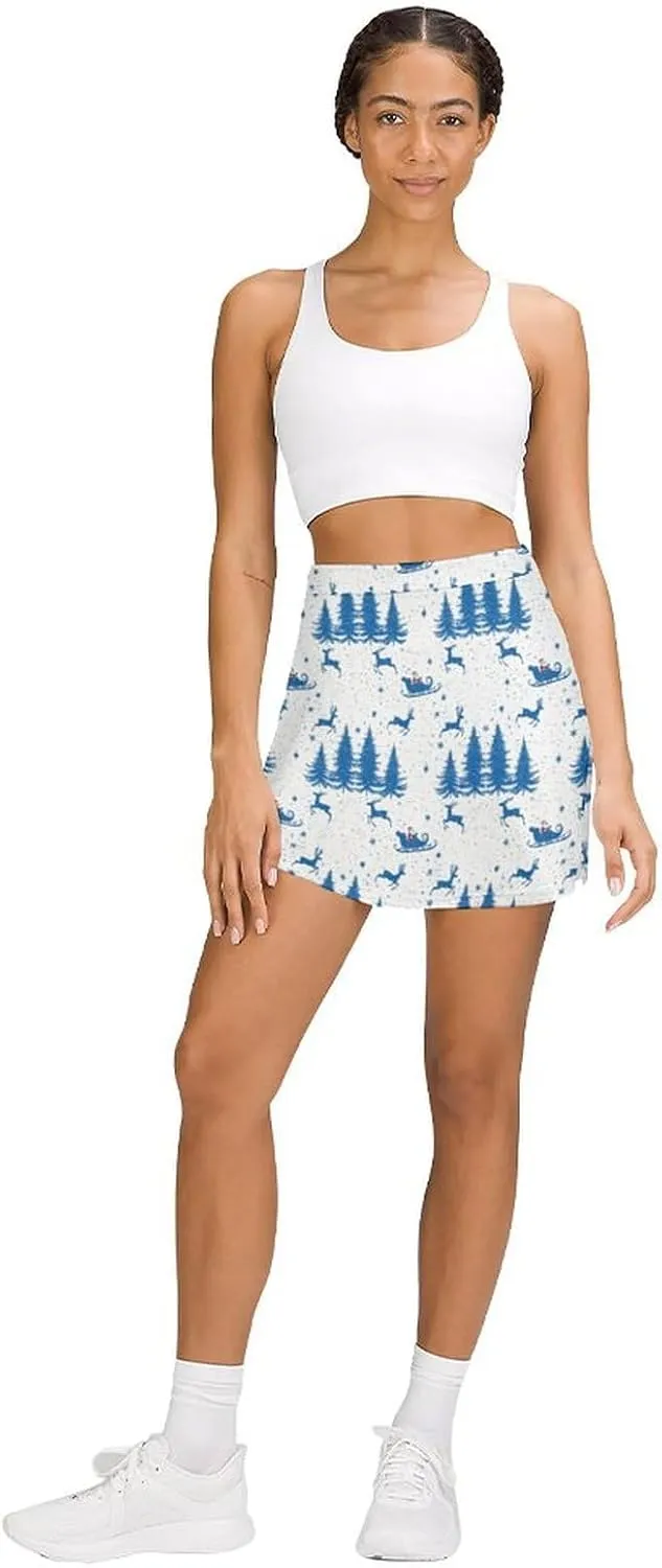 Wave Pattern Women's Athletic Skirts Light Proof A-line Trouser Skirt with Shorts Pockets