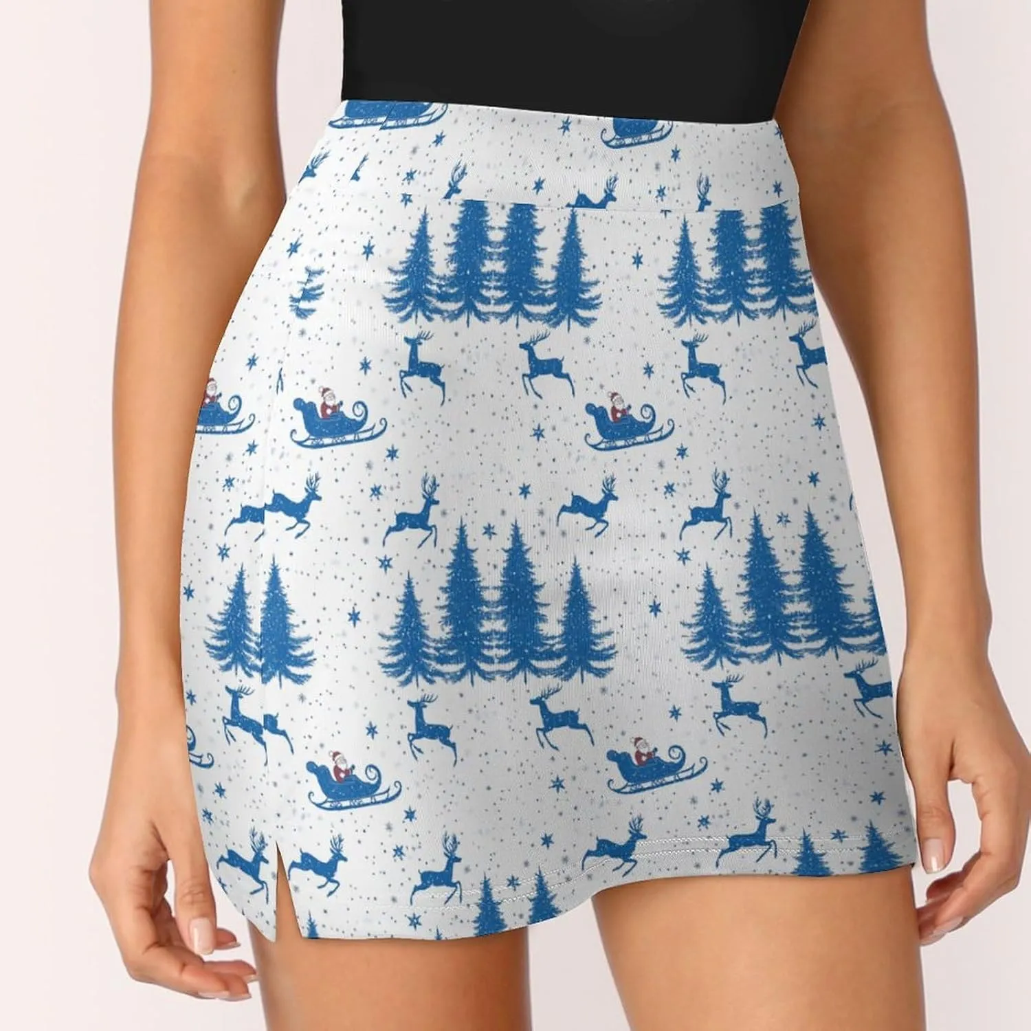 Wave Pattern Women's Athletic Skirts Light Proof A-line Trouser Skirt with Shorts Pockets