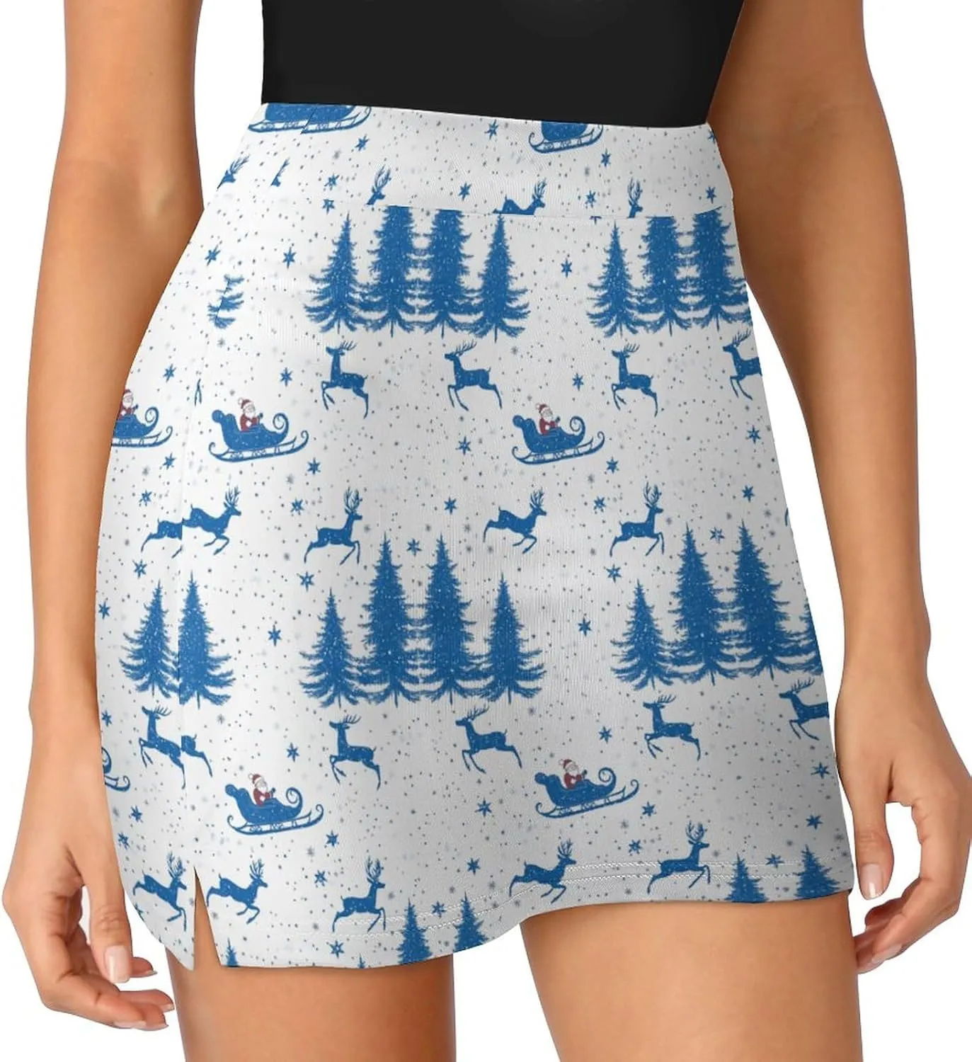 Wave Pattern Women's Athletic Skirts Light Proof A-line Trouser Skirt with Shorts Pockets