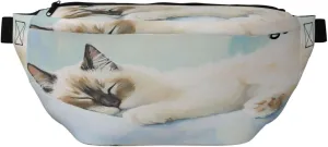White Cat Sleeping Fanny Pack For Women Man, Waist Belt Bag Crossbody For Sports Travel Hiking Running Jogging