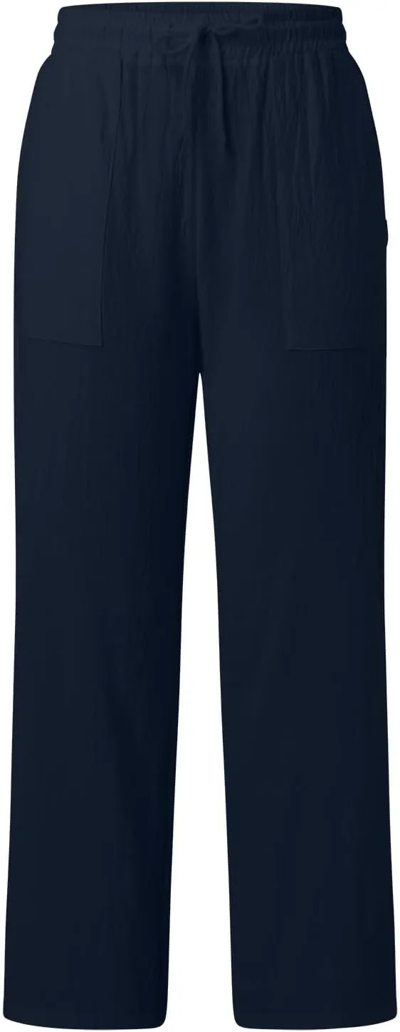 Women Cotton Linen Summer Flowy Pant Trousers High Waist Ankle Length Plus Size Trouser Business Work