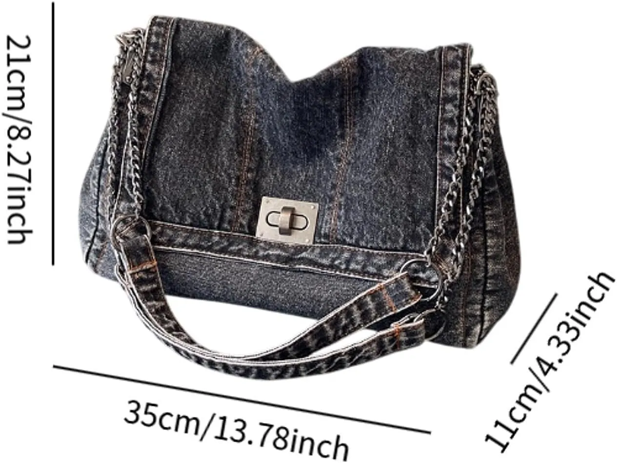 Women Denim Shoulder Bag Satchel Bag Hobo Handbag for Party Favors Travel Dating